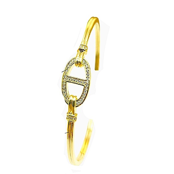 Gold Plated Mariner Coffee Bean Zircon Bangle Cuff Bracelet - Picture 4 of 7